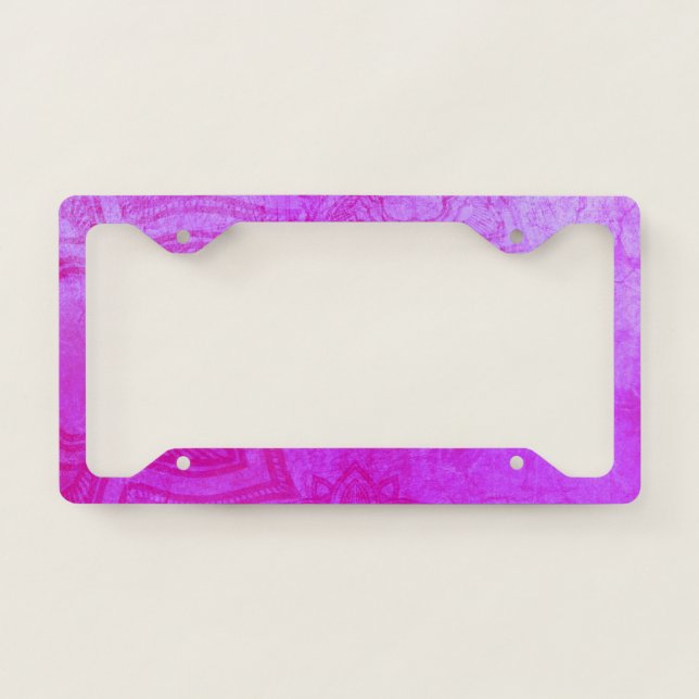 Distressed Purple Mandala Pattern License Plate Frame (Front)