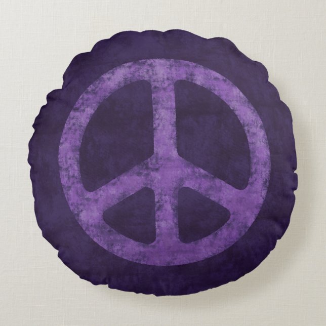 Distressed Purple Peace Sign Round Pillow (Front)