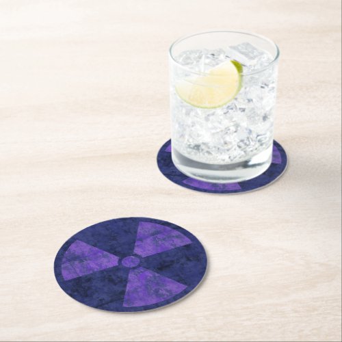 Distressed Purple Radiation Symbol Round Paper Coaster
