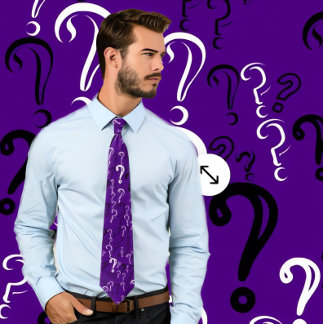 Distressed Question Mark Tie- White, Black, Indigo Neck Tie