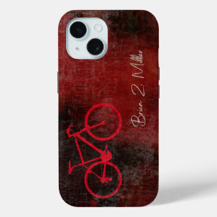 Distressed Red Bike with Script Name iPhone 15 Case