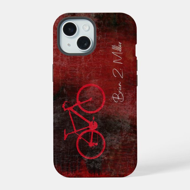 Distressed Red Bike with Script Name Iphone Case (Back)