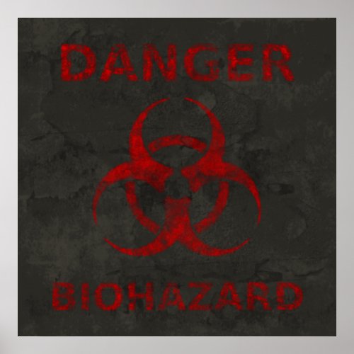 Distressed Red Biohazard Symbol Poster