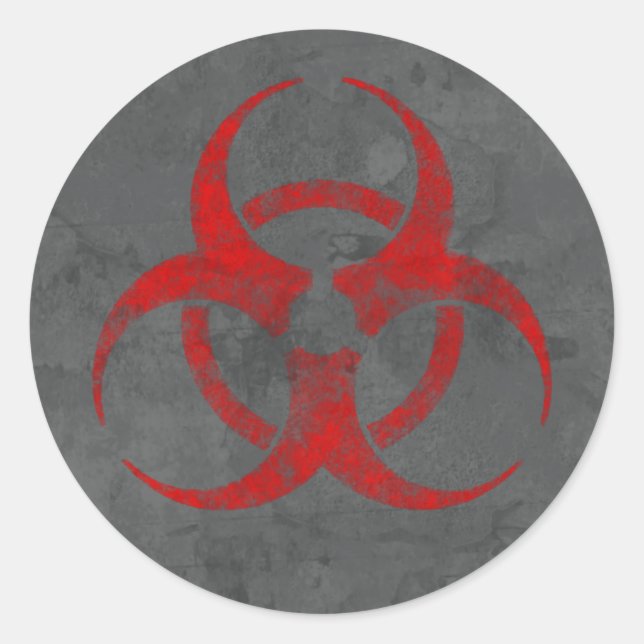 Distressed Red Biohazard Symbol Sticker (Front)