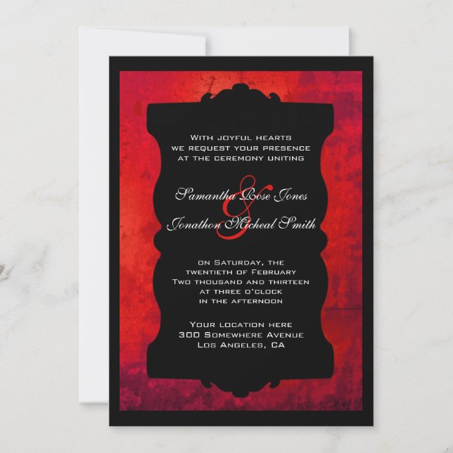 Distressed Red Black Gothic Wedding Invitation (Front)