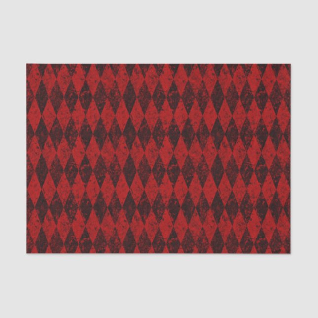 Distressed Red Black Harlequin Diamond Argyle Tissue Paper (Front)