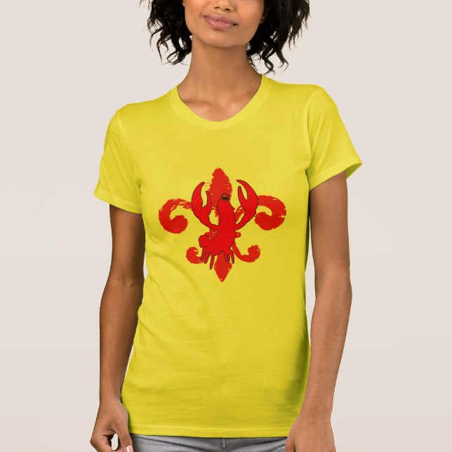 Distressed Red Fleur De Lis, Crawfish T-Shirt (Front)