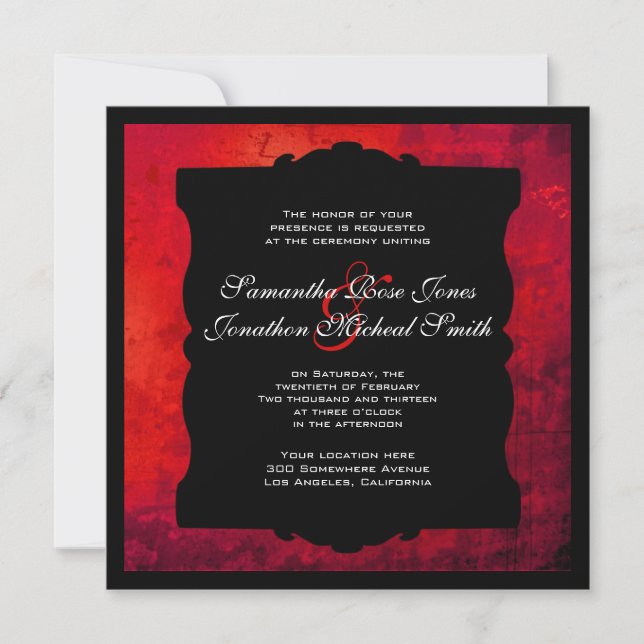 Distressed Red Gothic Wedding Invitation (Front)