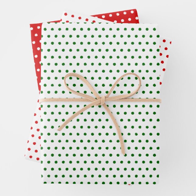 Distressed Red Green White Small Polkadots Pattern Wrapping Paper Sheets (In situ)