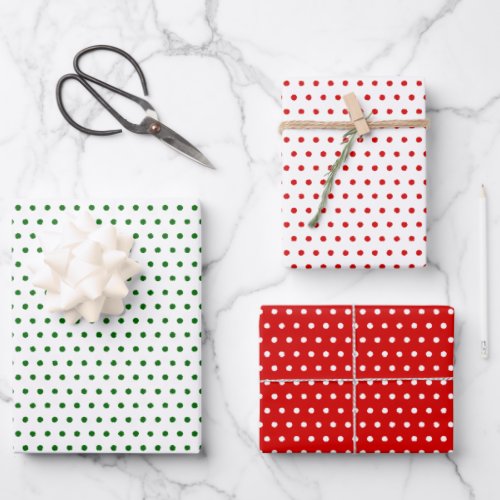 Distressed Red Green White Small Polkadots Pattern Wrapping Paper Sheets