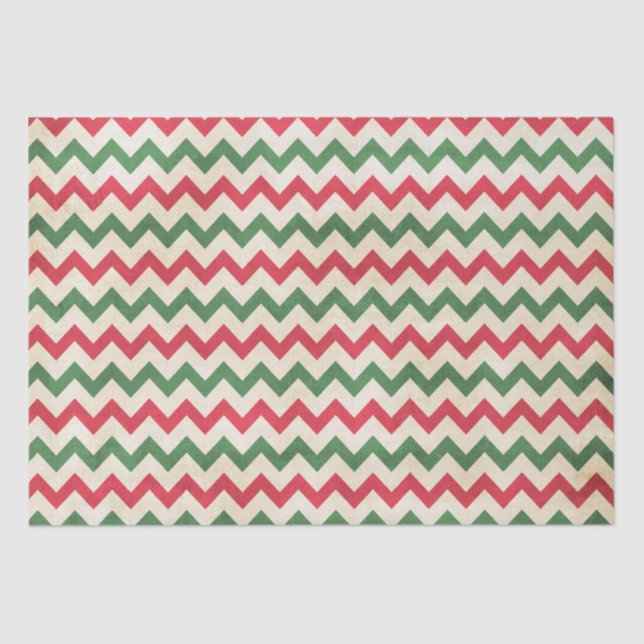 Distressed Red Green Zig Zag Pattern Tissue Paper (Front)