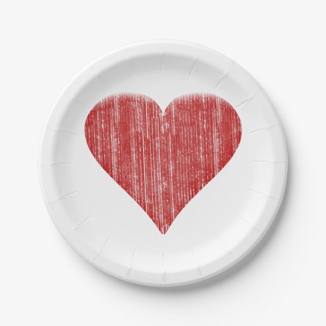 Distressed Red Heart Paper Plates (Front)