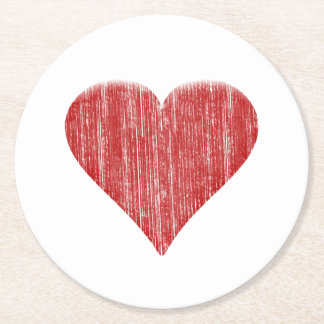 Distressed Red Heart Round Paper Coaster