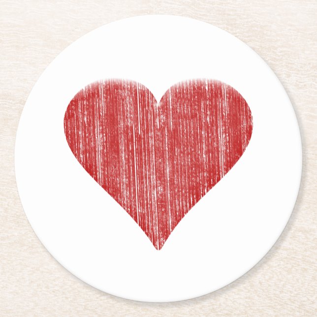 Distressed Red Heart Round Paper Coaster (Front)