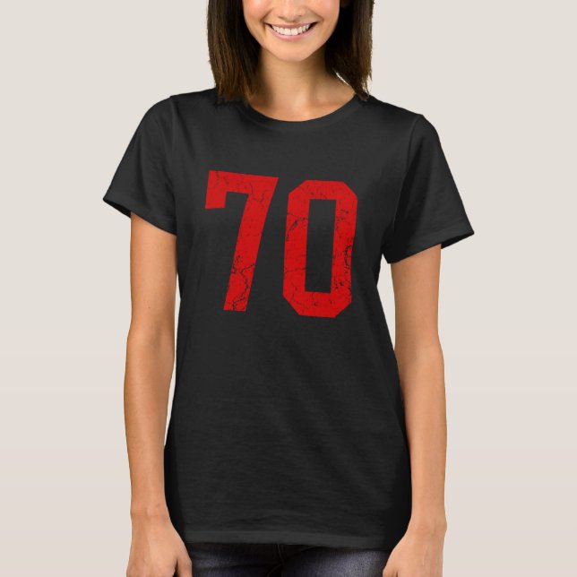Distressed Red Number 70 Jersey Player Uniform #70 T-Shirt (Front)