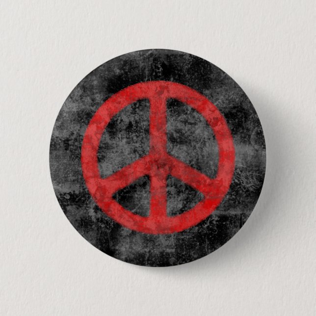 Distressed Red Peace Sign Pinback Button (Front)
