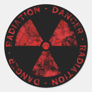 Distressed Red Radiation Symbol Sticker
