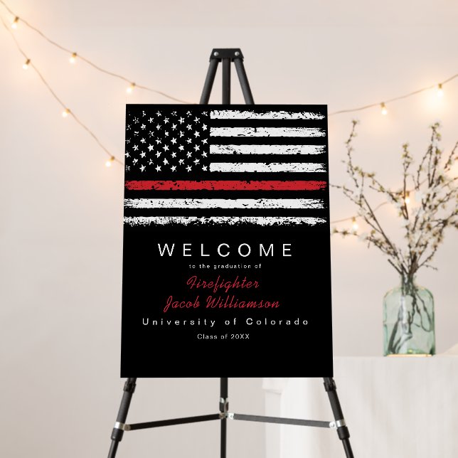 Distressed Red Thin Line American Flag Graduation  Foam Board (In Situ (Stand))