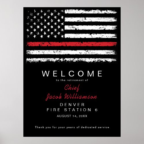 Distressed Red Thin Line American Flag Retirement Poster