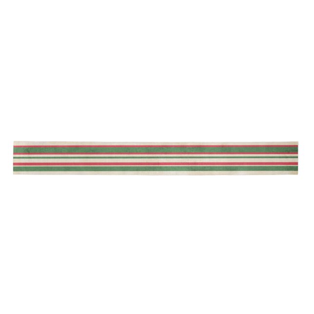 Distressed Red White Green Stripes Satin Ribbon (Front)