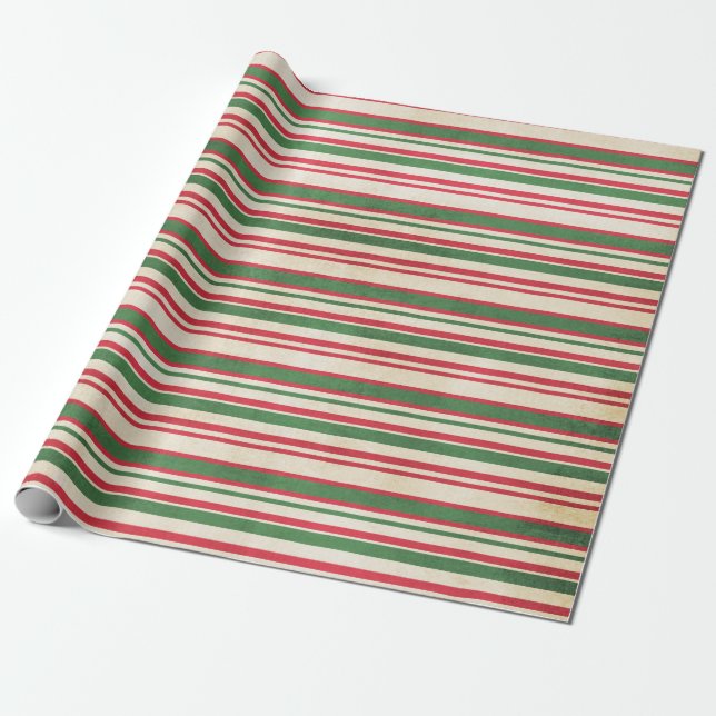 Distressed Red White Green Stripes Wrapping Paper (Unrolled)