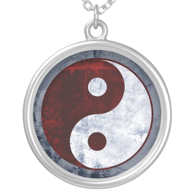 Distressed Red & White Yin Yang Symbol Necklace (Front)