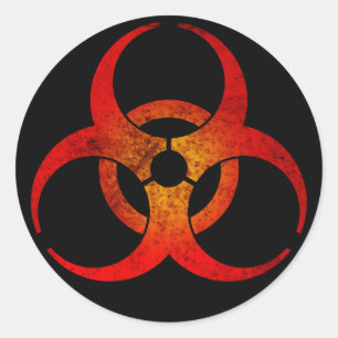 Distressed Red & Yellow Biohazard Symbol on Black Classic Round Sticker