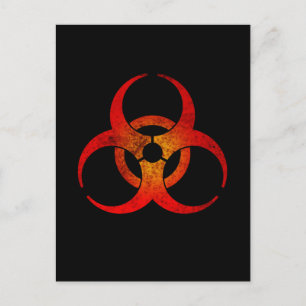 Distressed Red & Yellow Biohazard Symbol on Black Postcard