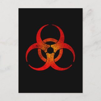 Distressed Red & Yellow Biohazard Symbol on Black Postcard