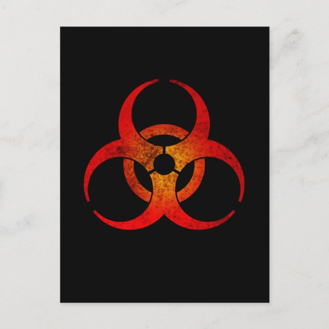 Distressed Red & Yellow Biohazard Symbol on Black Postcard (Front)