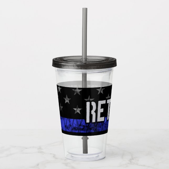 Distressed Retired Police Flag Acrylic Tumbler (Front)