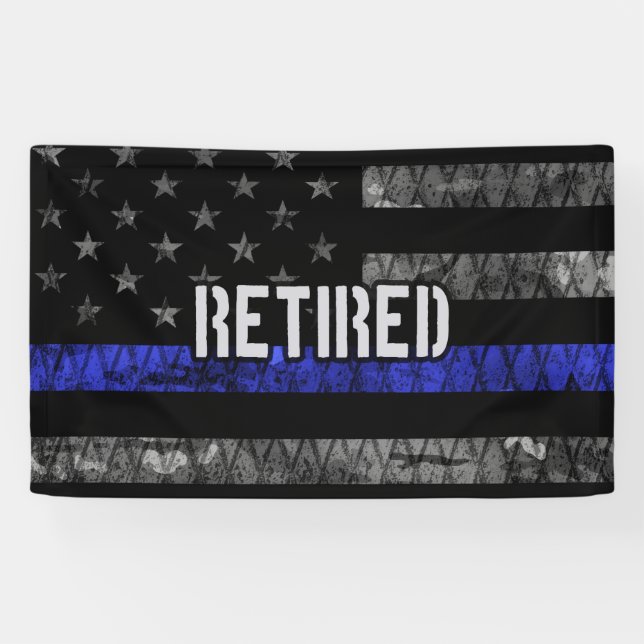 Distressed Retired Police Flag Banner (Horizontal)