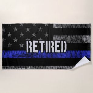 Distressed Retired Police Flag Beach Towel