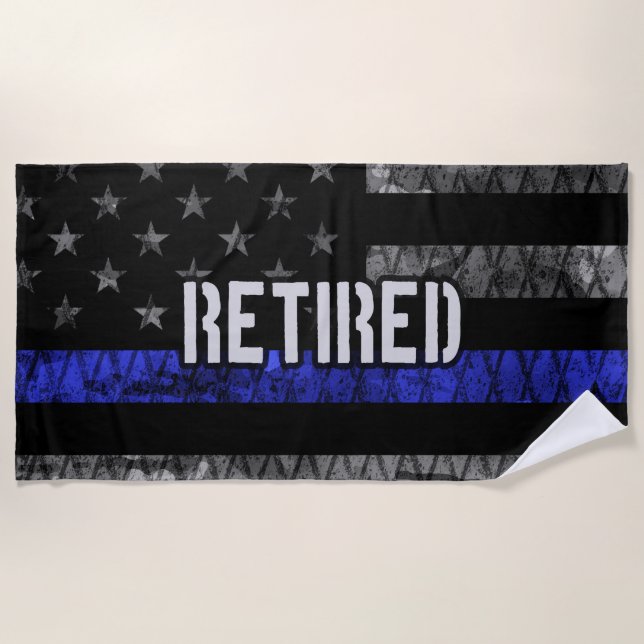 Distressed Retired Police Flag Beach Towel (Front)