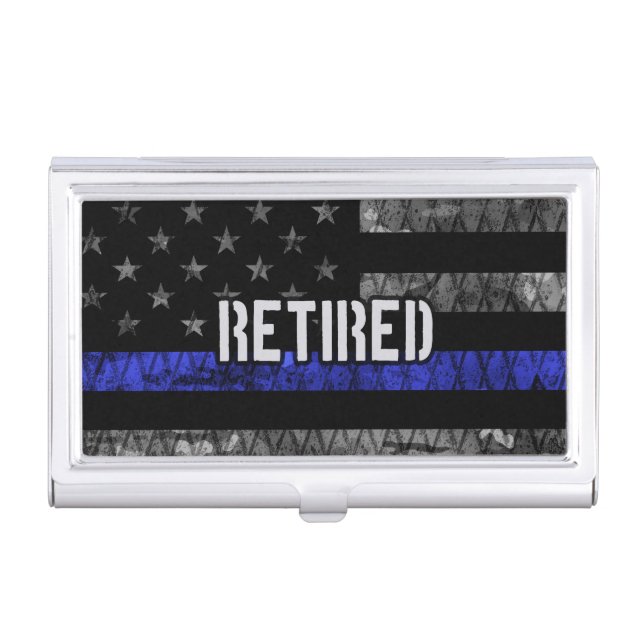 Distressed Retired Police Flag Business Card Case (Front)