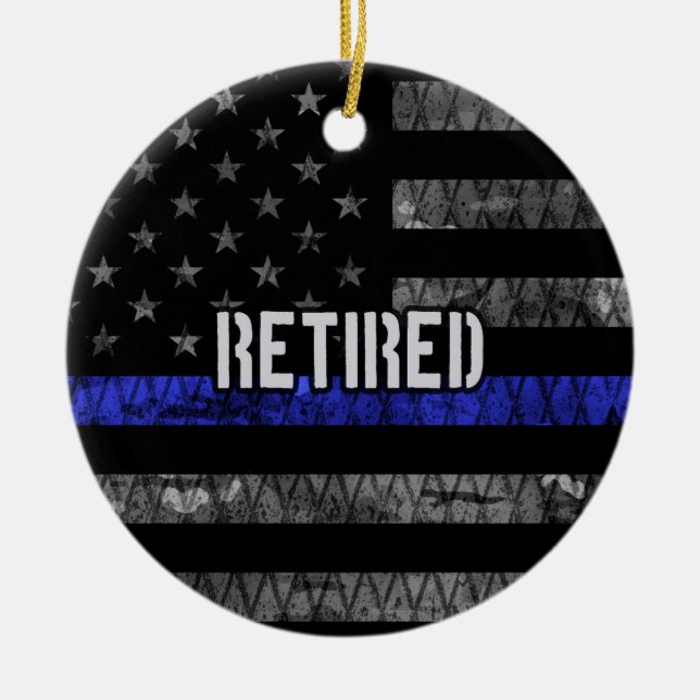 Distressed Retired Police Flag Ceramic Ornament (Front)