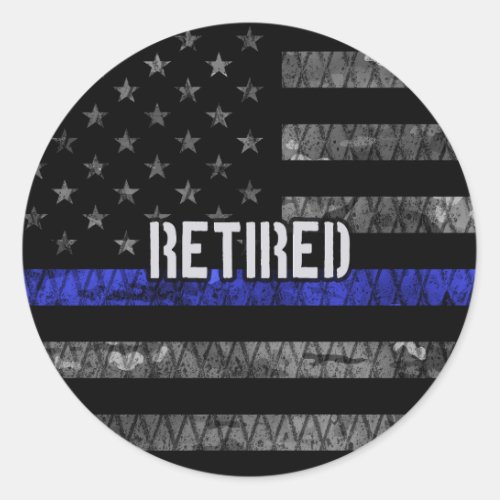 Distressed Retired Police Flag Classic Round Sticker