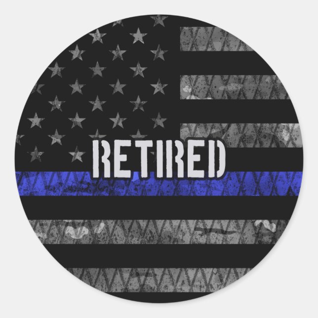 Distressed Retired Police Flag Classic Round Sticker (Front)