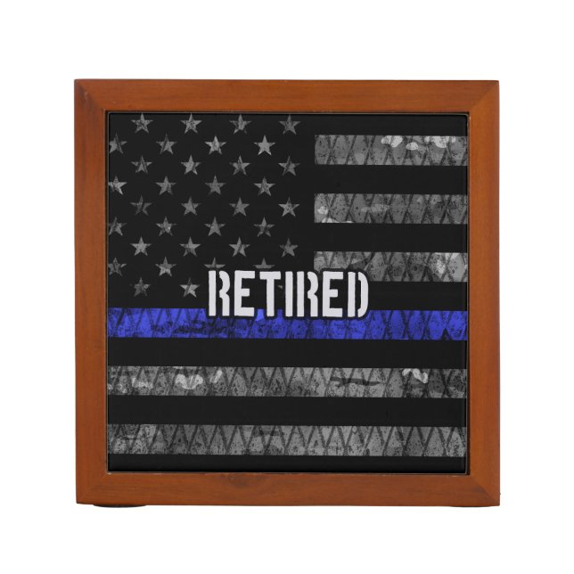 Distressed Retired Police Flag Desk Organizer (Front)