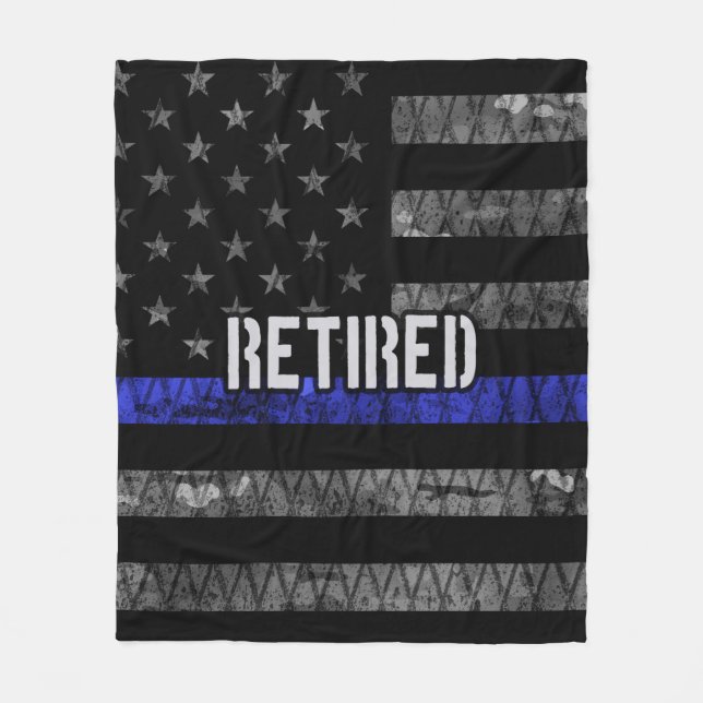 Distressed Retired Police Flag Fleece Blanket (Front)