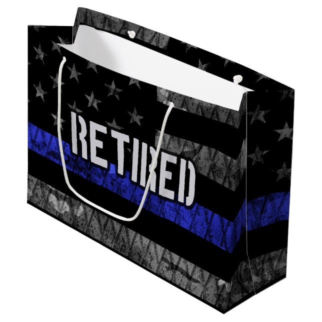 Distressed Retired Police Flag Large Gift Bag (Front Angled)