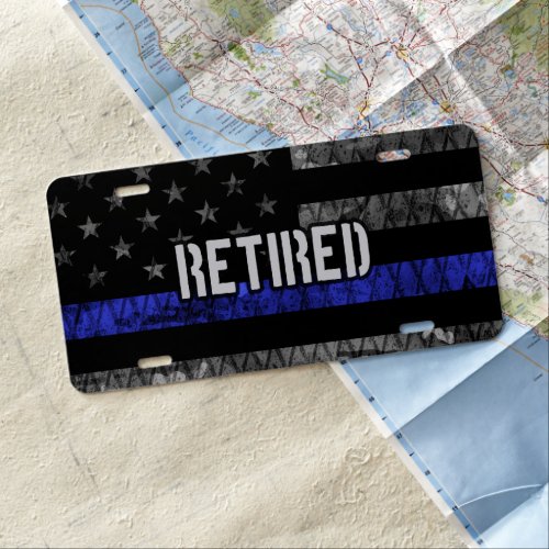 Distressed Retired Police Flag License Plate