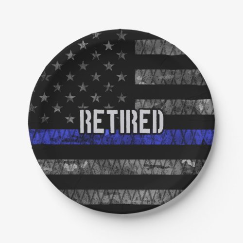 Distressed Retired Police Flag Paper Plates