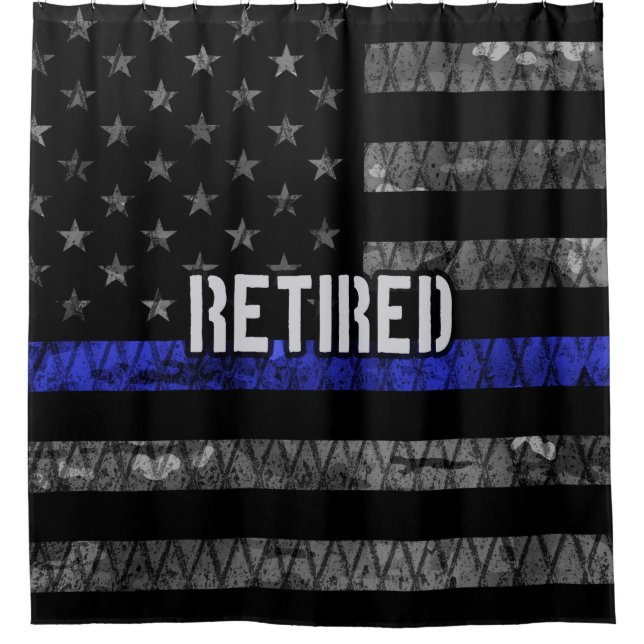 Distressed Retired Police Flag Shower Curtain (Front)