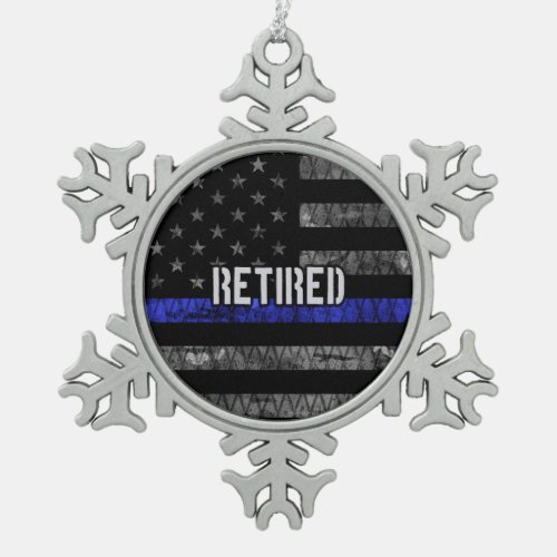 Distressed Retired Police Flag Snowflake Pewter Christmas Ornament