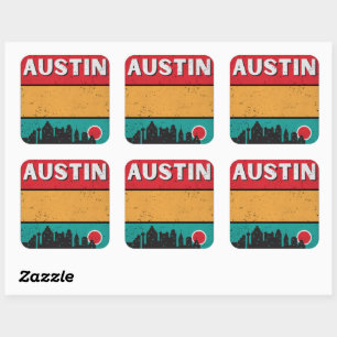 Distressed Retro Austin Texas City State Skyline Square Sticker