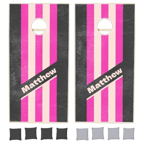 Distressed Retro Bubblegum Pin Striped with Name Cornhole Set