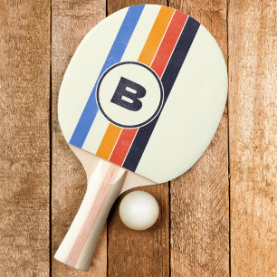 Distressed Retro Five Striped Dark with Initial  Ping Pong Paddle