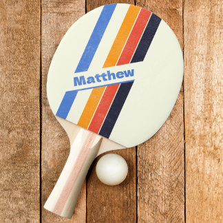 Distressed Retro five Striped with Name Ping Pong Paddle