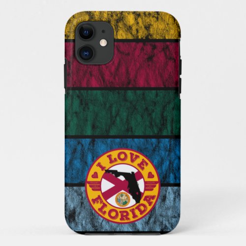 Distressed Retro I Love Florida State Map and Flag iPhone 11 Case